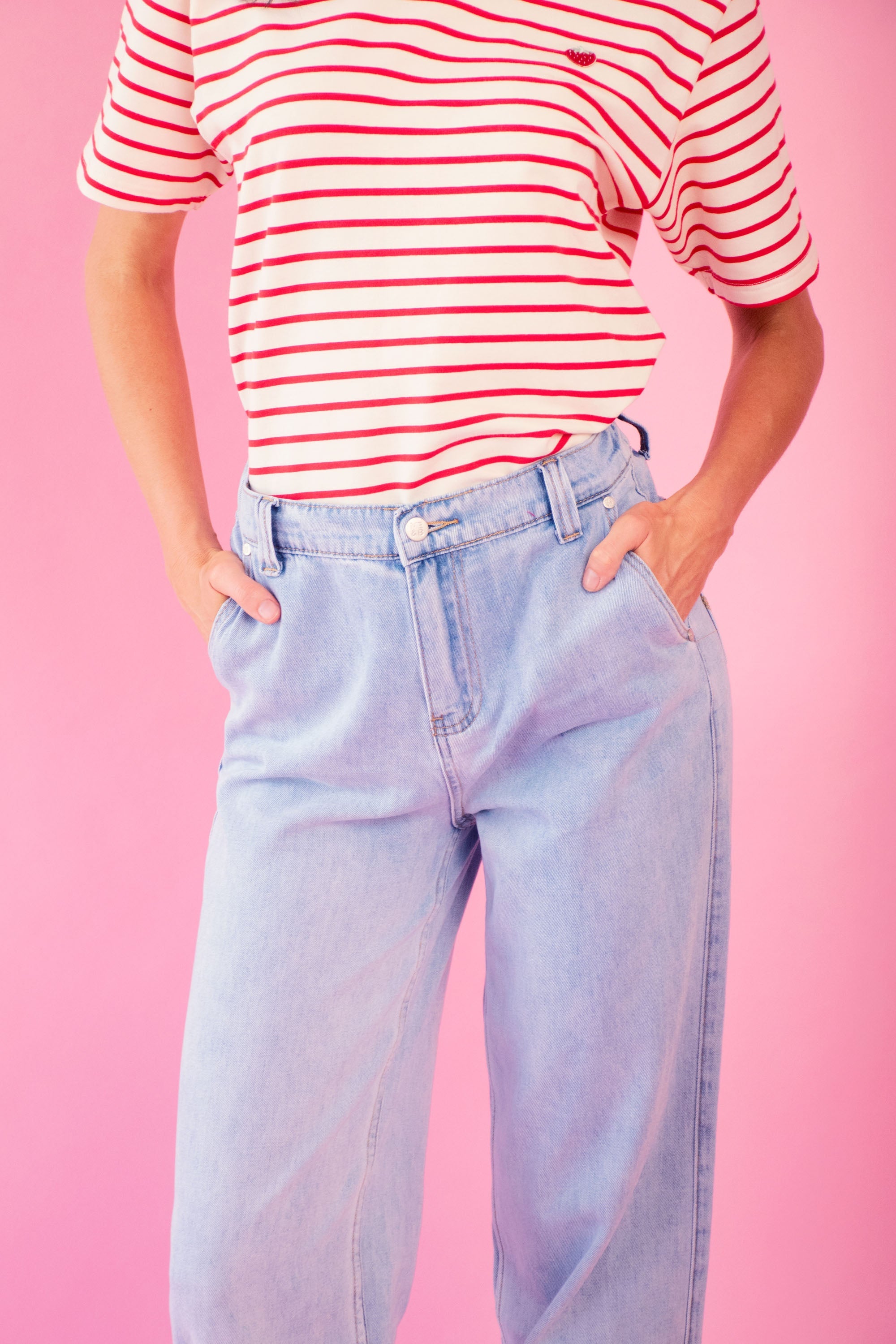 Red-White Contrast Embroidery Top