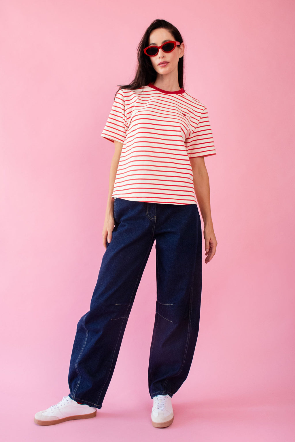 Red-White Contrast Embroidery Top