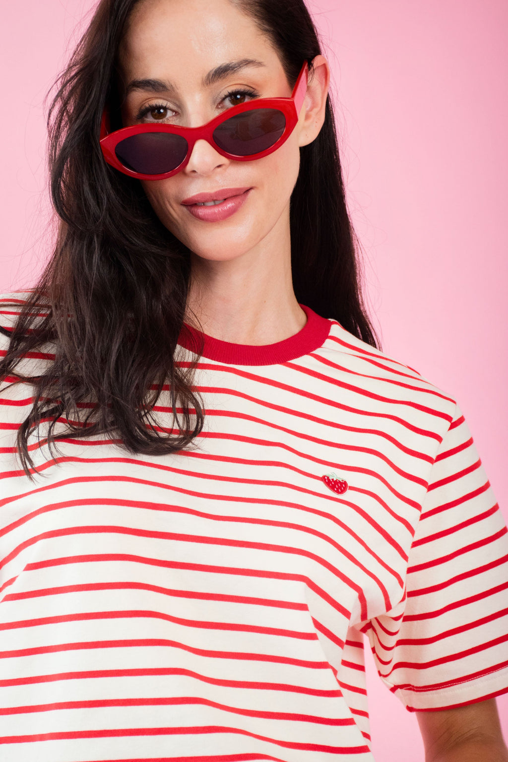 Red-White Contrast Embroidery Top