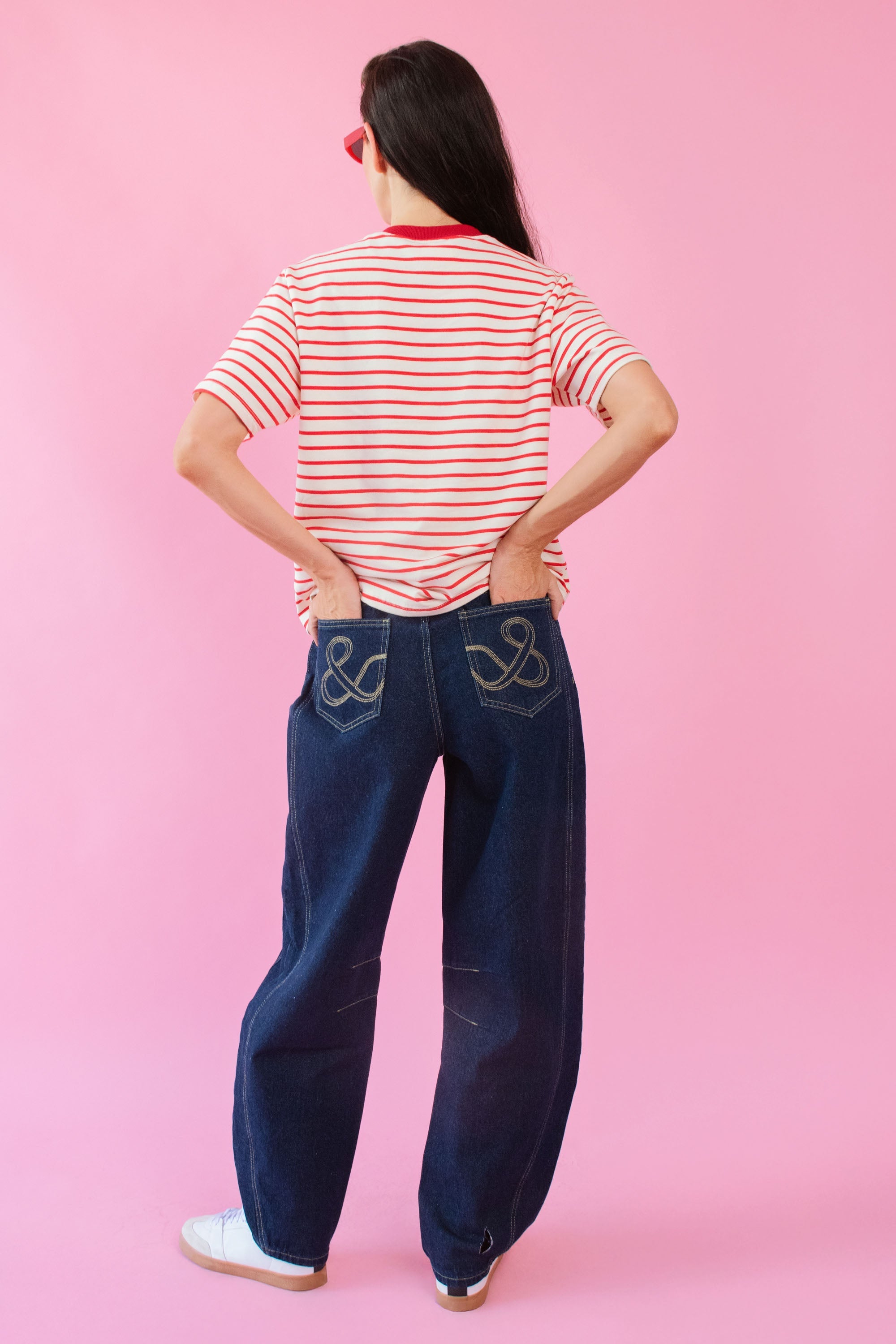 Red-White Contrast Embroidery Top