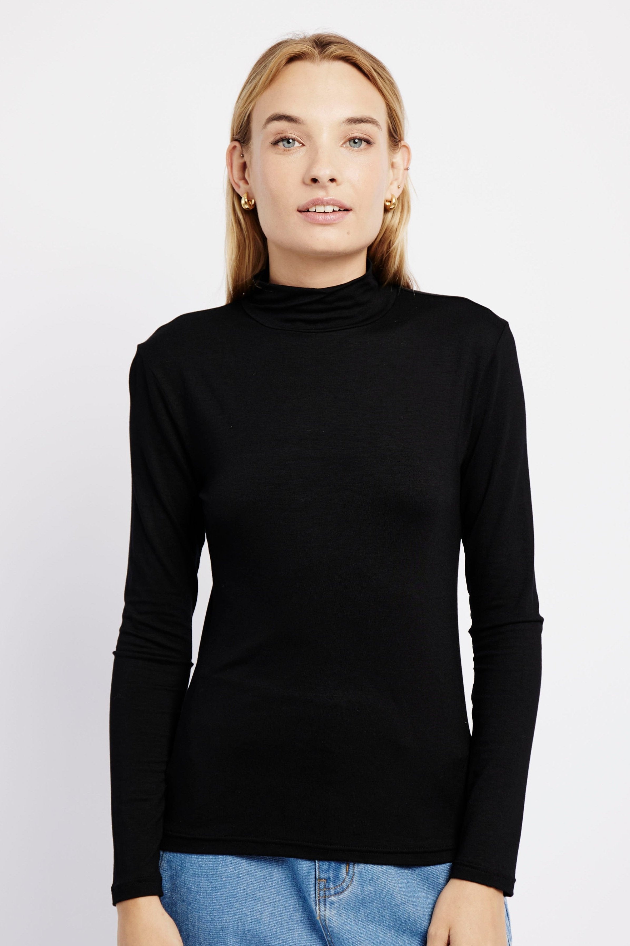 Classic Black Turtleneck Long Sleeve Top