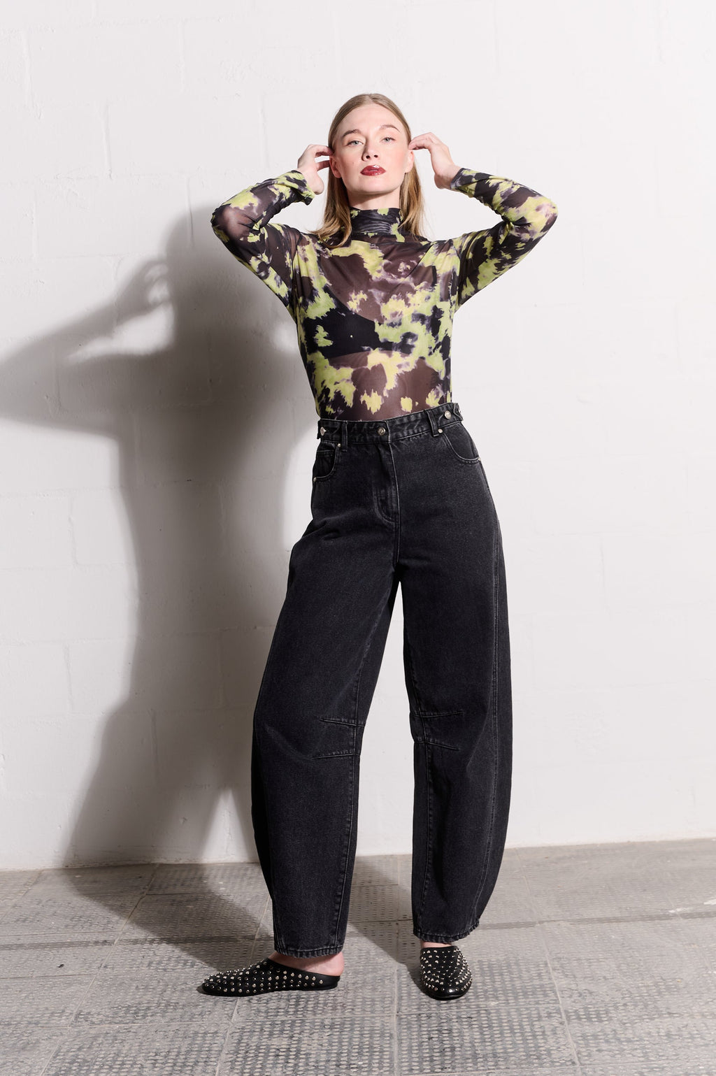 Lime Acid Polo-Neck Mesh Top