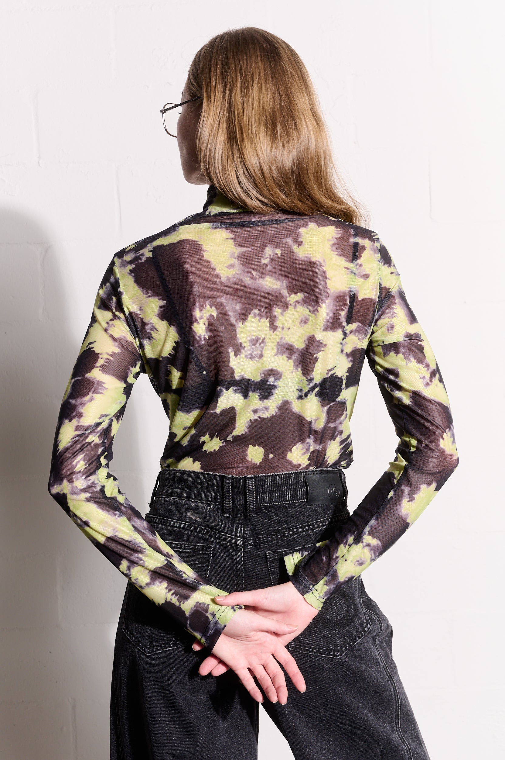 Lime Acid Polo-Neck Mesh Top