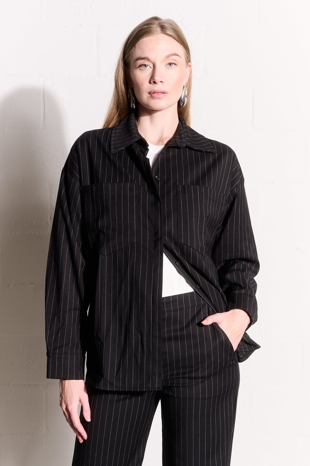 Right-Angle Romance Pinstripe Suiting