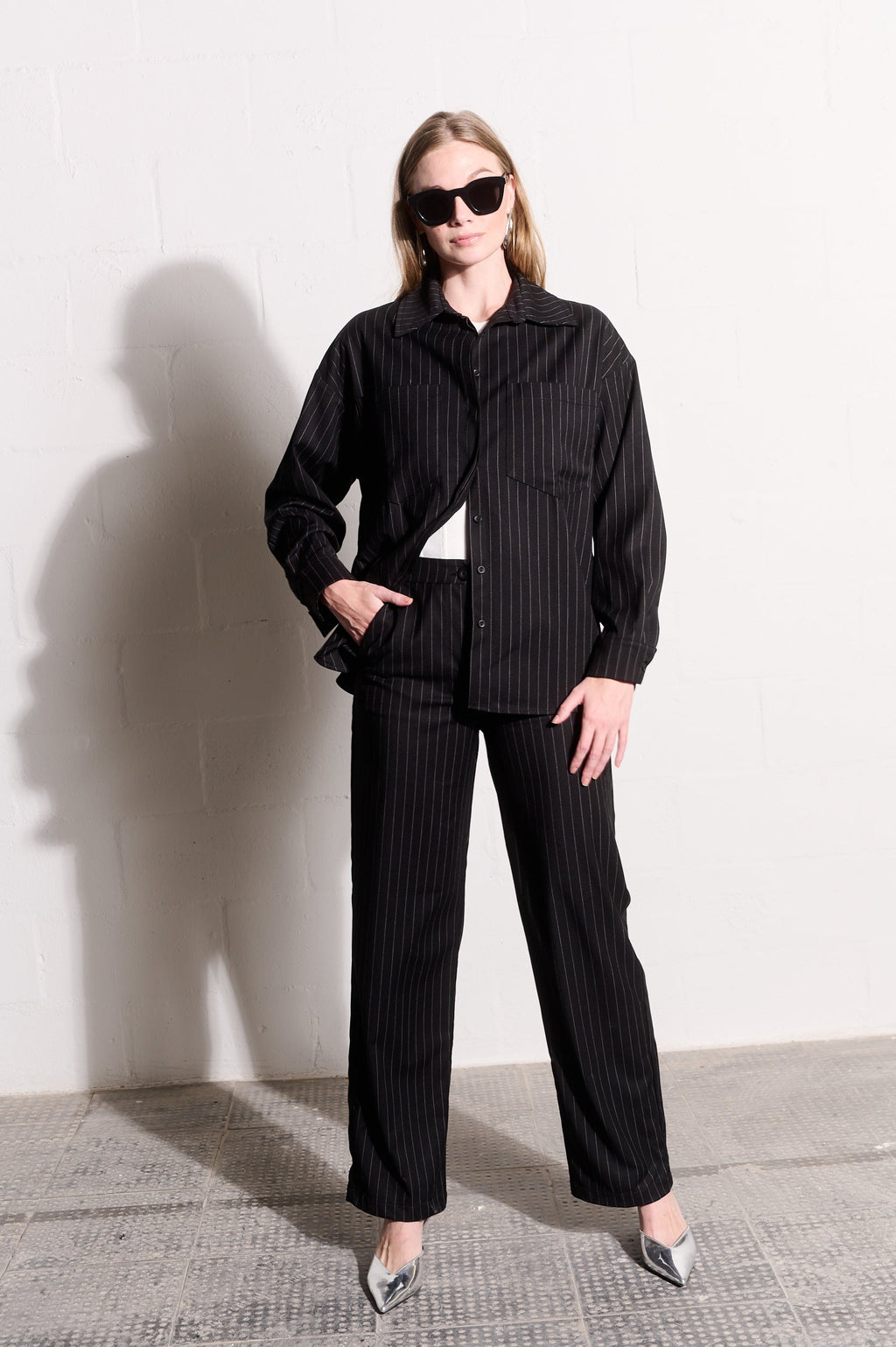 Right-Angle Romance Pinstripe Suiting