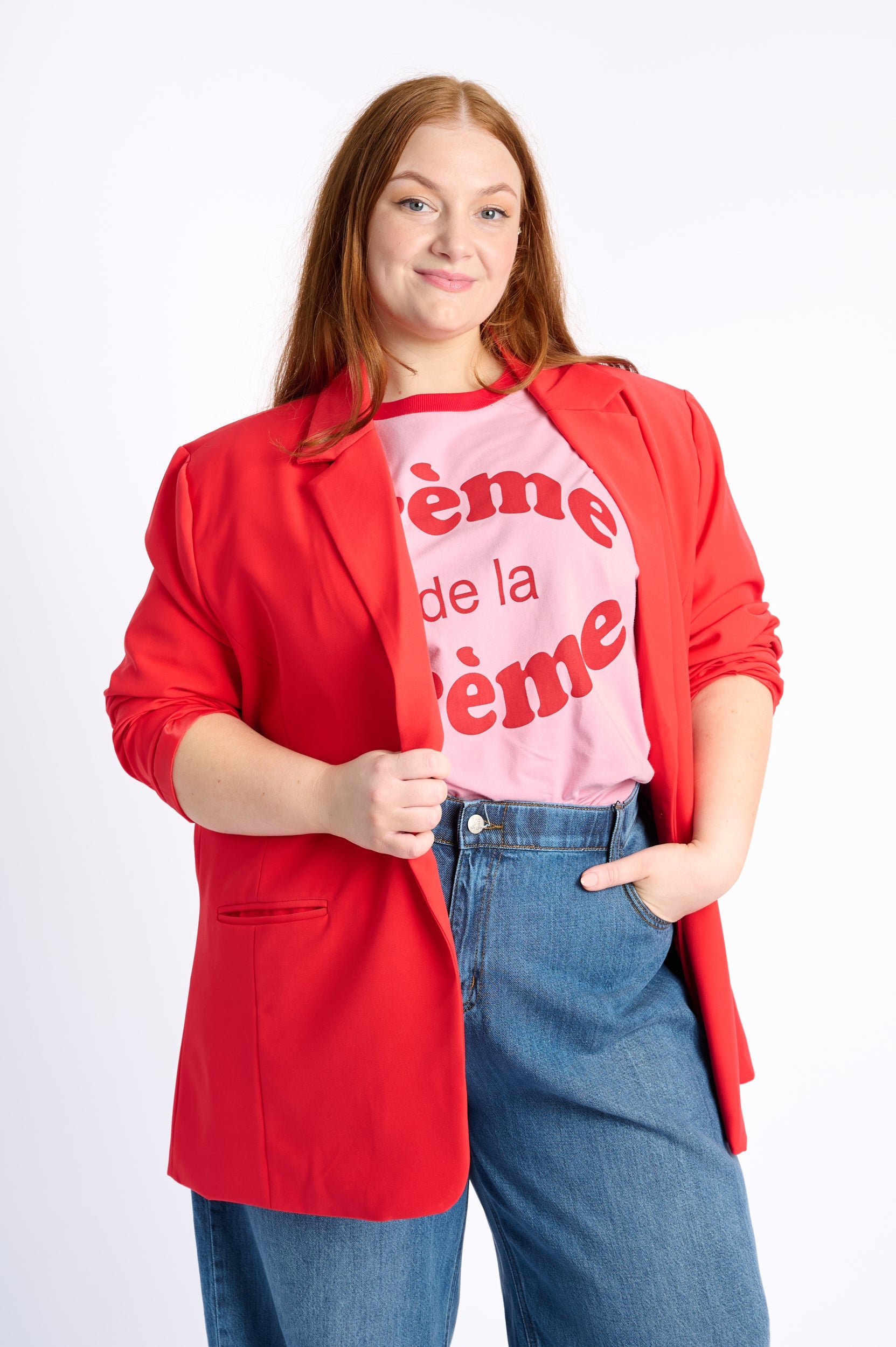 Red-Pink Contrast Casual Top